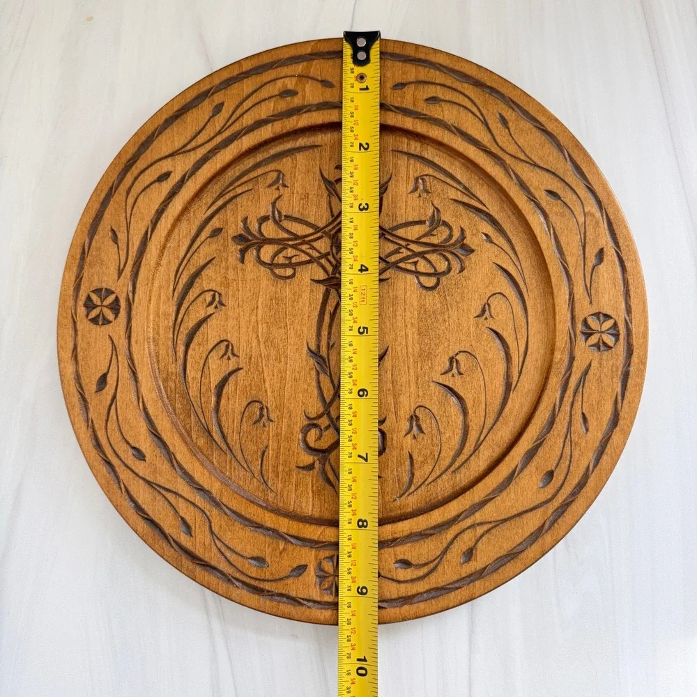 Vintage Alis Woodcrafts Hand Carved Wood Celtic Cross Decorative Plate 9.75